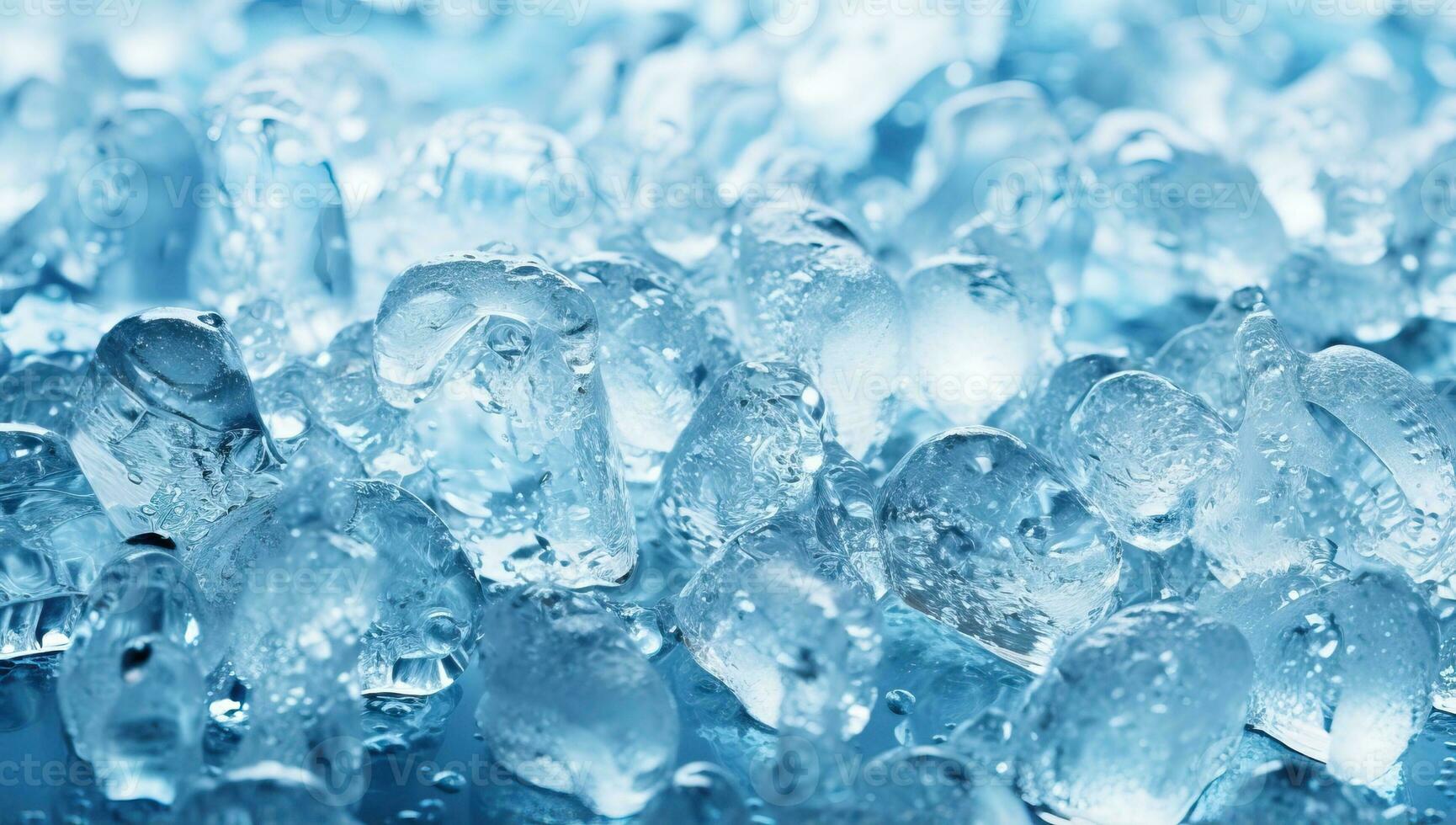 Ice cubes close-up in blue tone. Abstract background AI Generated photo