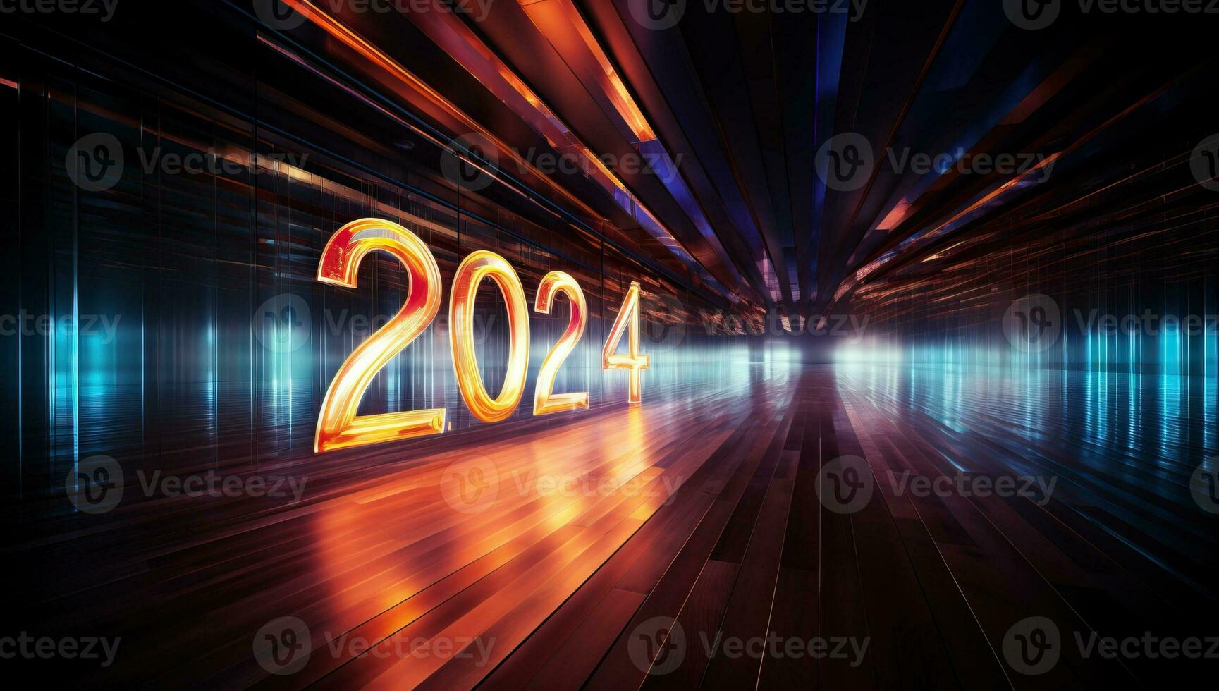 New year 2024 on a futuristic background. AI Generated. photo