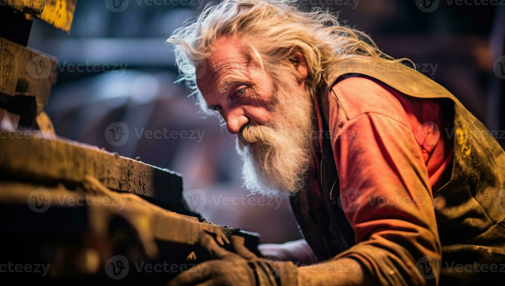 Portrait of a senior welder working in a forge. AI Generated. photo