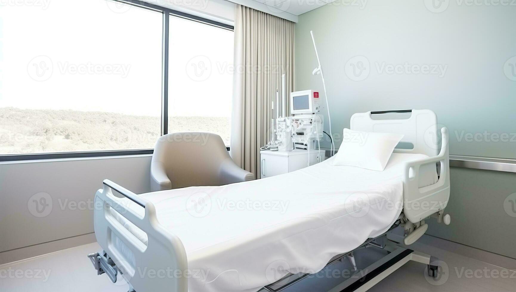 interior de un moderno hospital habitación con médico equipo. nadie adentro. ai generado. foto