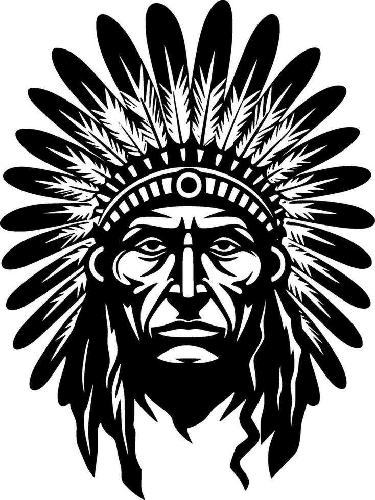 Indian Chief, Black and White Vector illustration