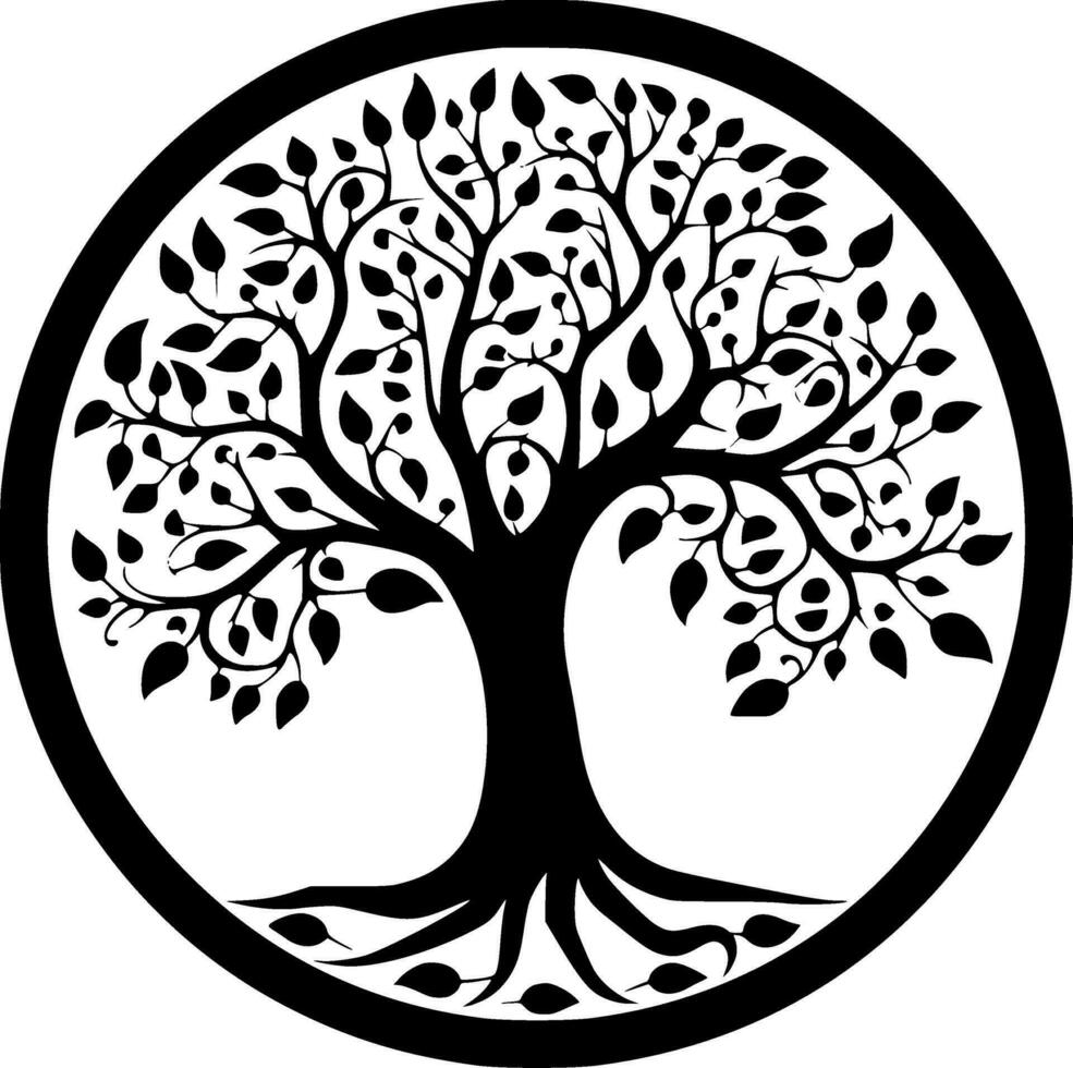 árbol - negro y blanco aislado icono - vector ilustración