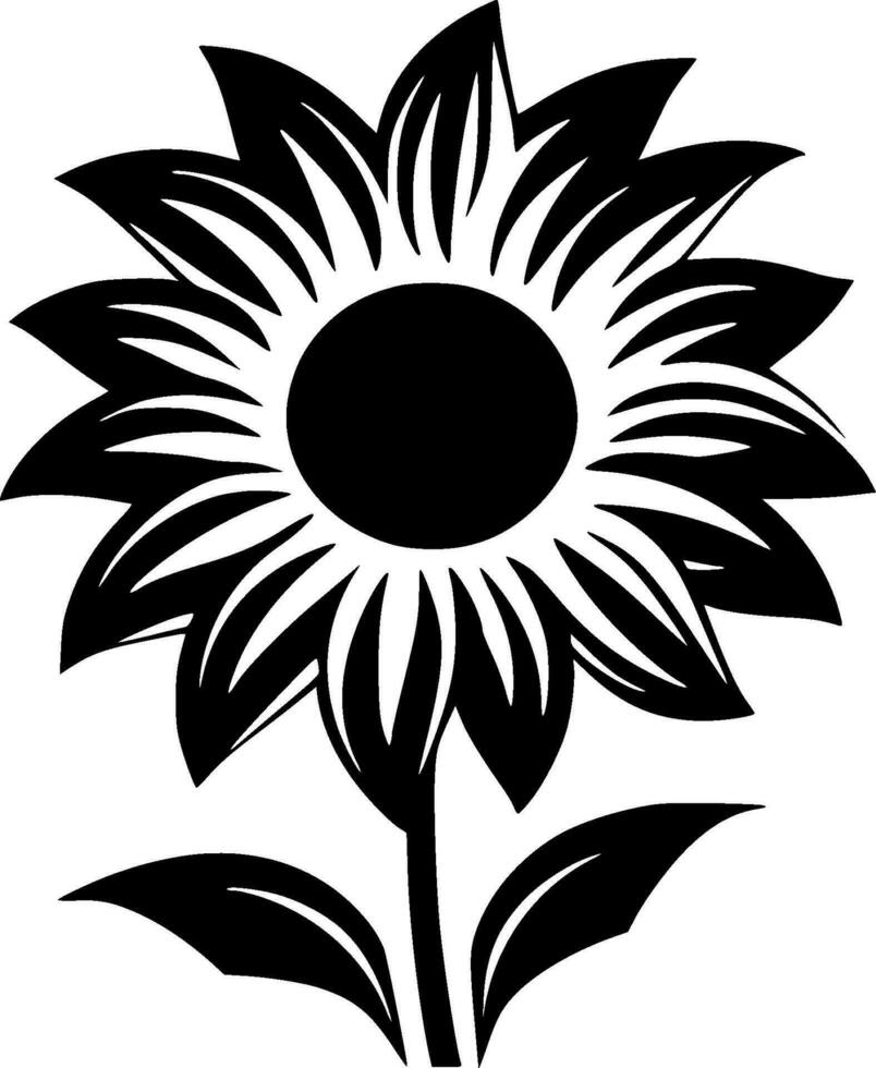 Sunflower, Black and White Vector illustration