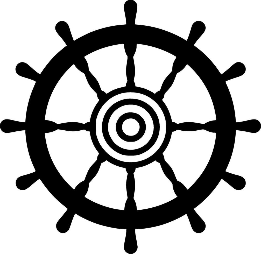 Ship Wheel - Black and White Isolated Icon - Vector illustration
