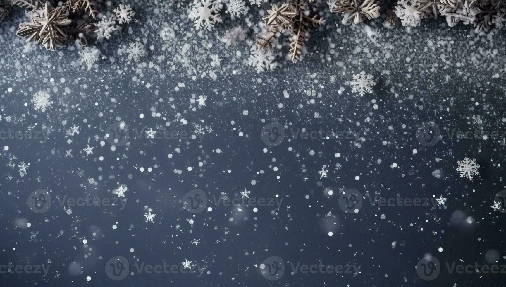 Christmas background with snowflakes and fir branches on dark blue background AI Generated photo