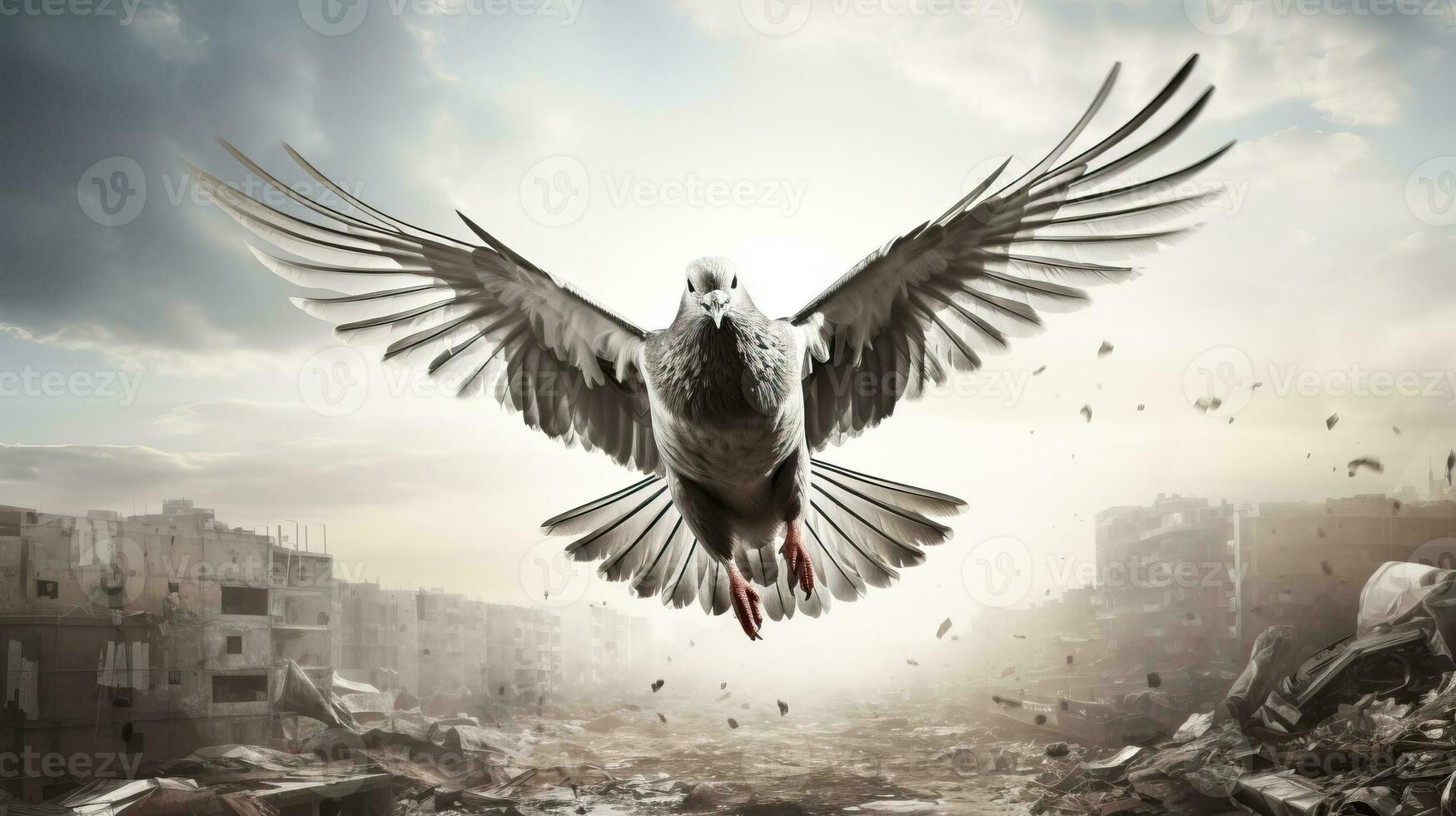 Pigeon flying in the air. a symbol of freedom and peace. AI Generated. photo