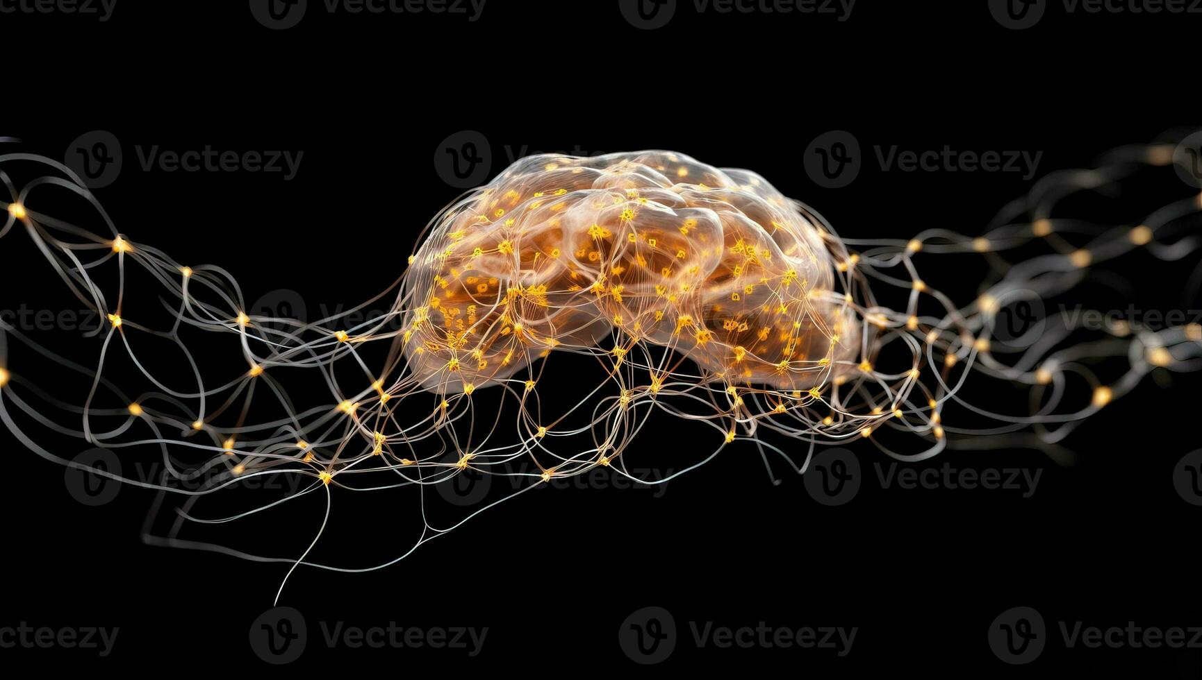 Human brain on a black background. The concept of neurons and nervous system AI Generated photo