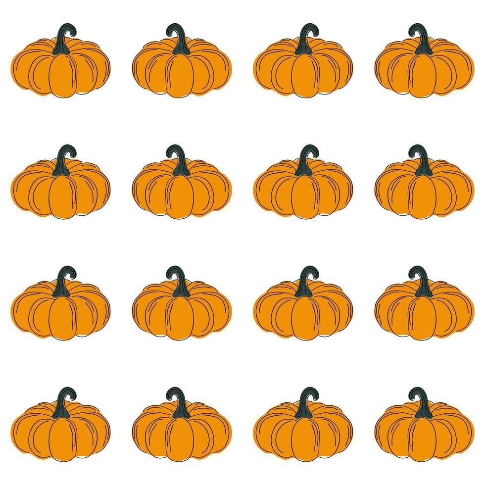 Hand drawn pumpkin seamless pattern. Modern linear style with colorful spots. Minimalist fall holiday background vector illustration. Ideal for fabric, textile, prints, wrapping paper.