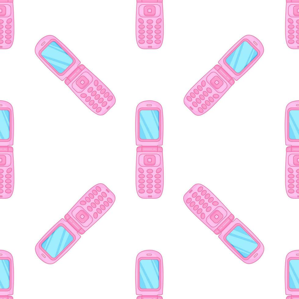 Cute pink flip phone. Retro nostalgia style. Y2k aesthetic. Seamless pattern. vector