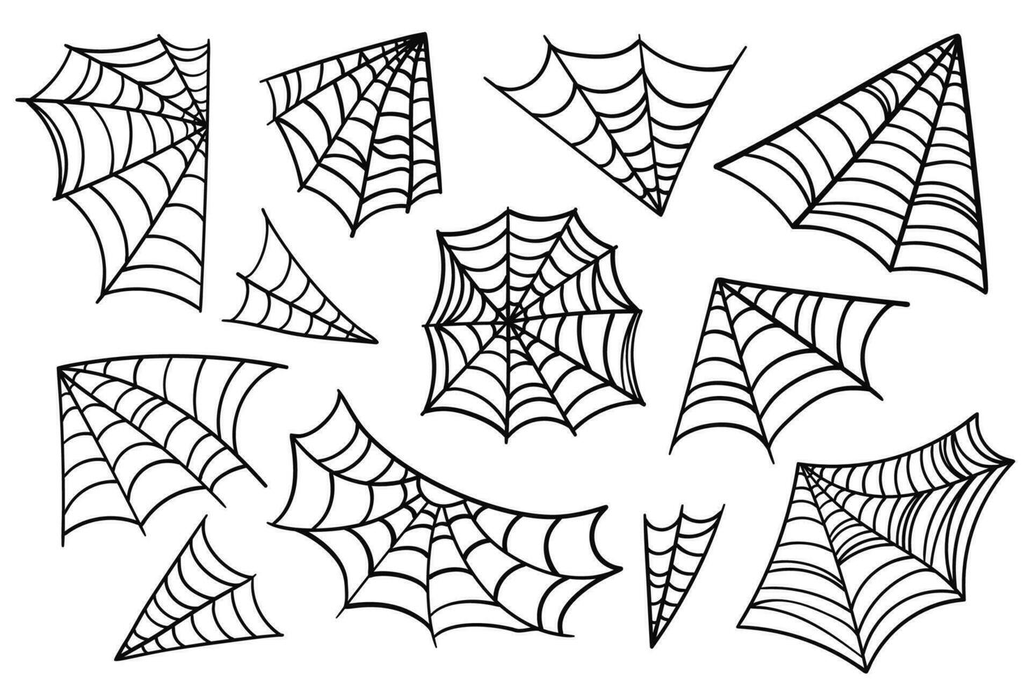 Big set of cobweb. Spider web collection. Creepy Halloween decoration. vector