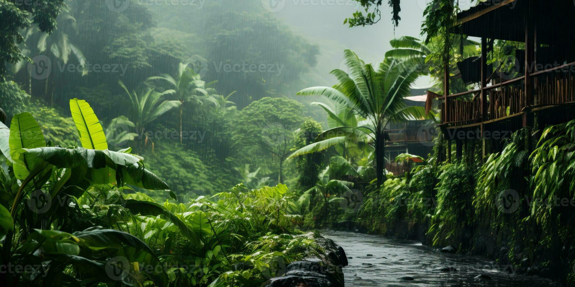 tropical rain forest. nature background AI Generated photo