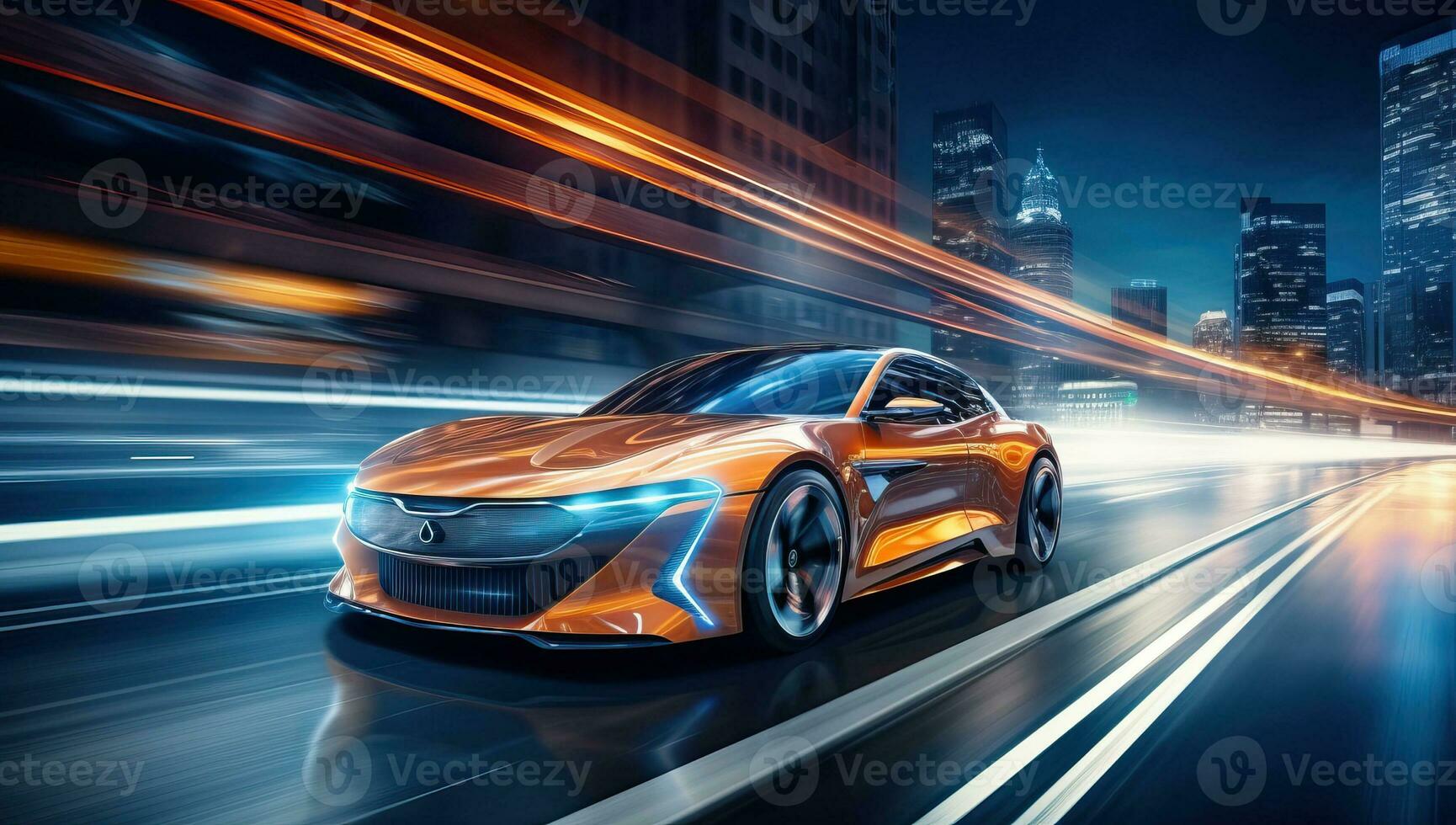 car on the road with motion blur background, concept of fast driving. AI Generated. photo