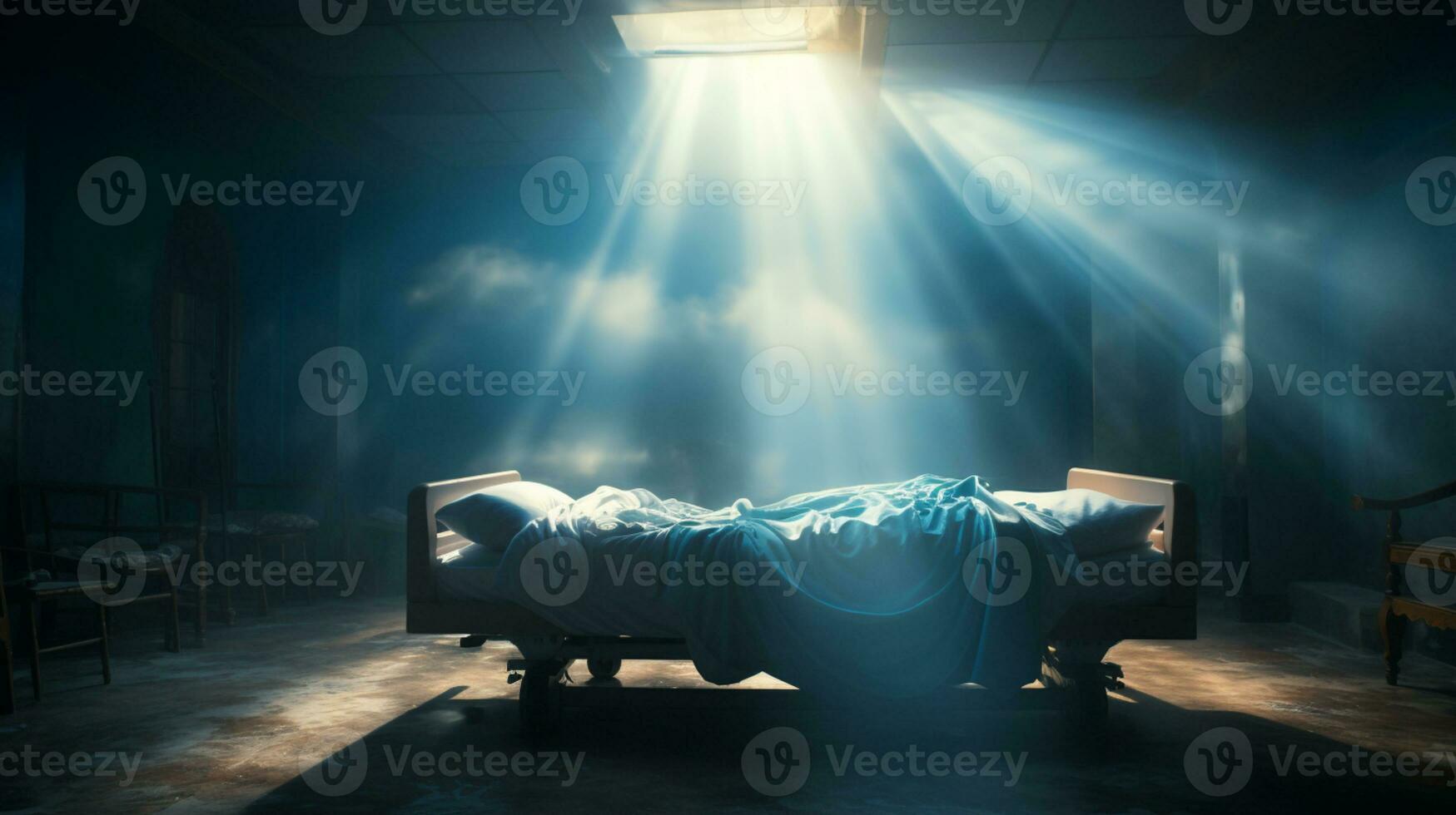 Sunlight Shining through on to a Bed, religious scenery, AI Generative photo