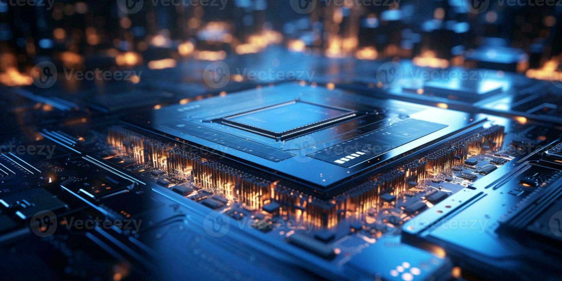 High-tech Computer chip close up shot, production of electronic, circuit board, futuristic design, extreme detail, AI Generative photo