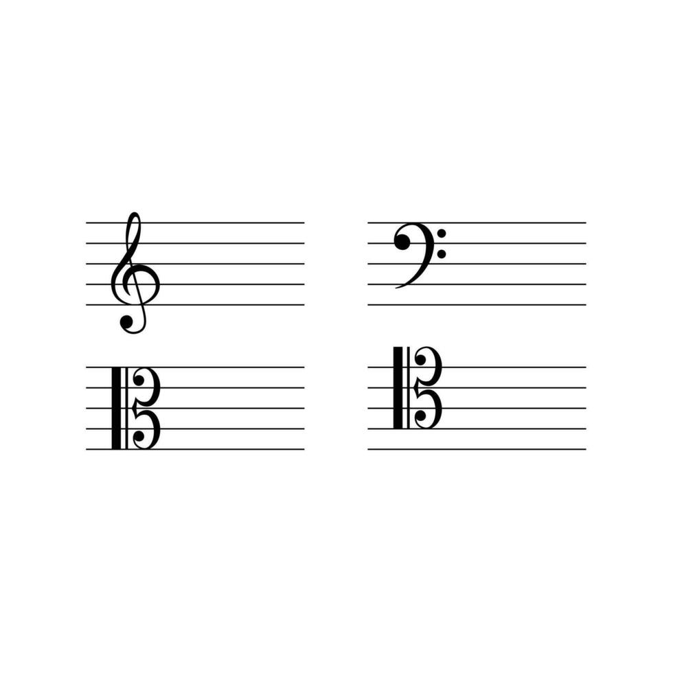 claves en personal conjunto plano vector aislado en blanco antecedentes. negro musical notación símbolo. música concepto.