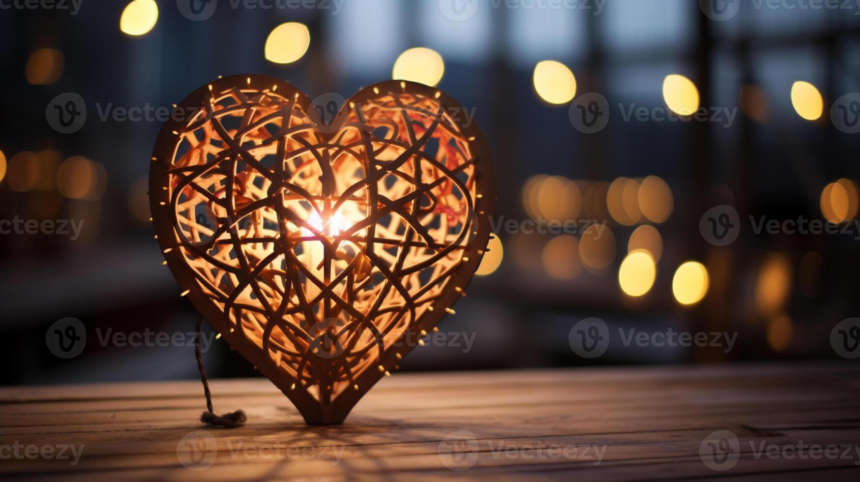 Sparkle Glowing Heart reflected lights, orange and gold, captivating visual, Romantic scenery, dreamy, copy space, greeting card, AI Generative photo