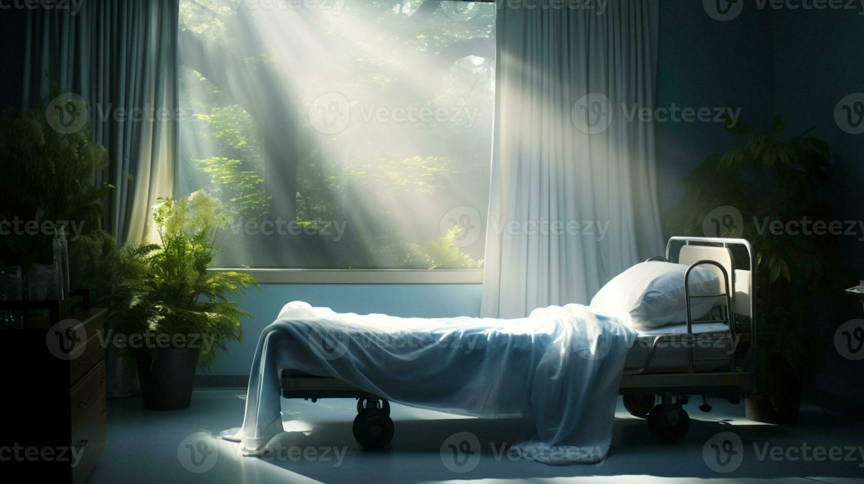 Sunlight Shining through on to a Bed, religious scenery, AI Generative photo