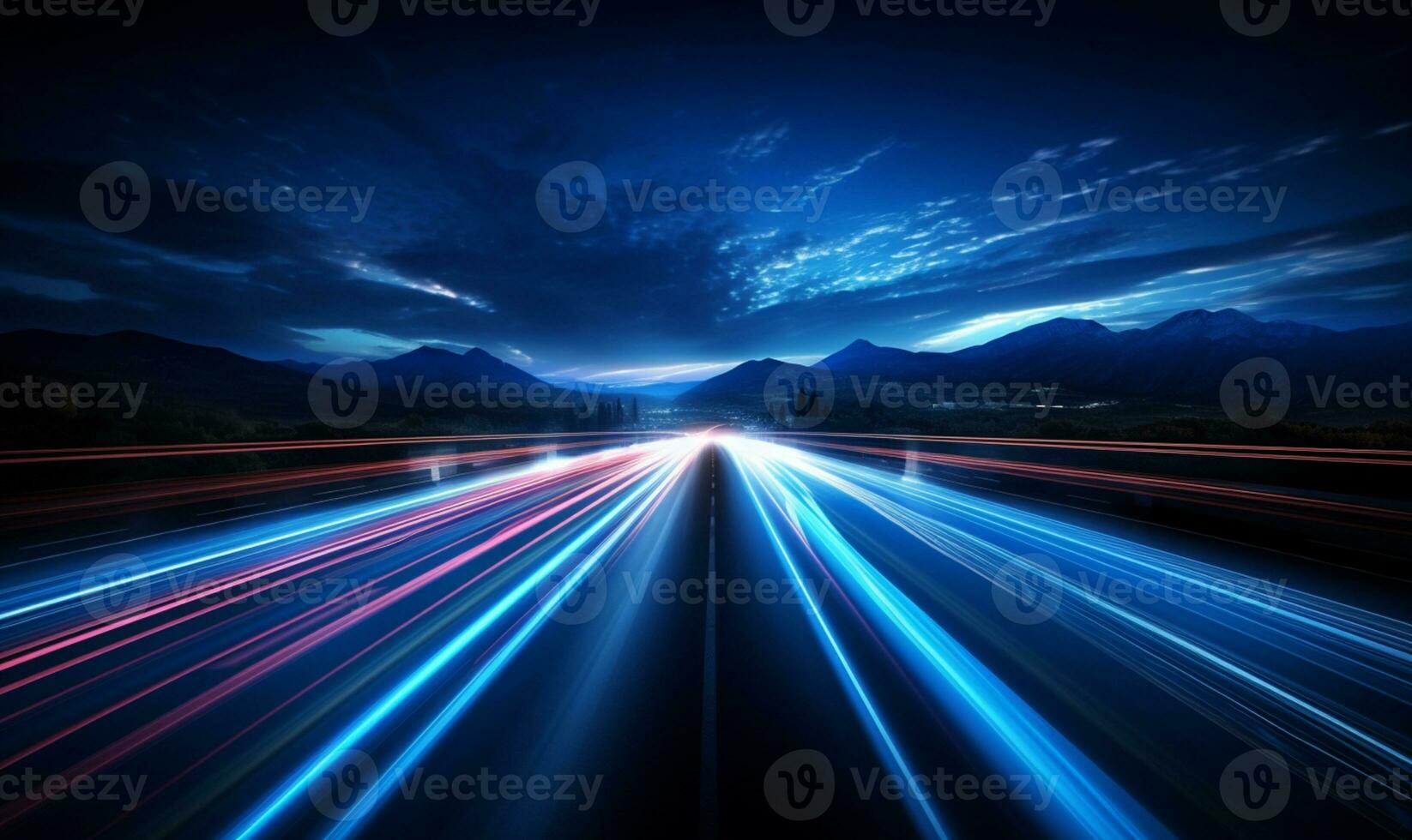 Colorful Car Light Trails, long exposure photo At Night, AI Generative