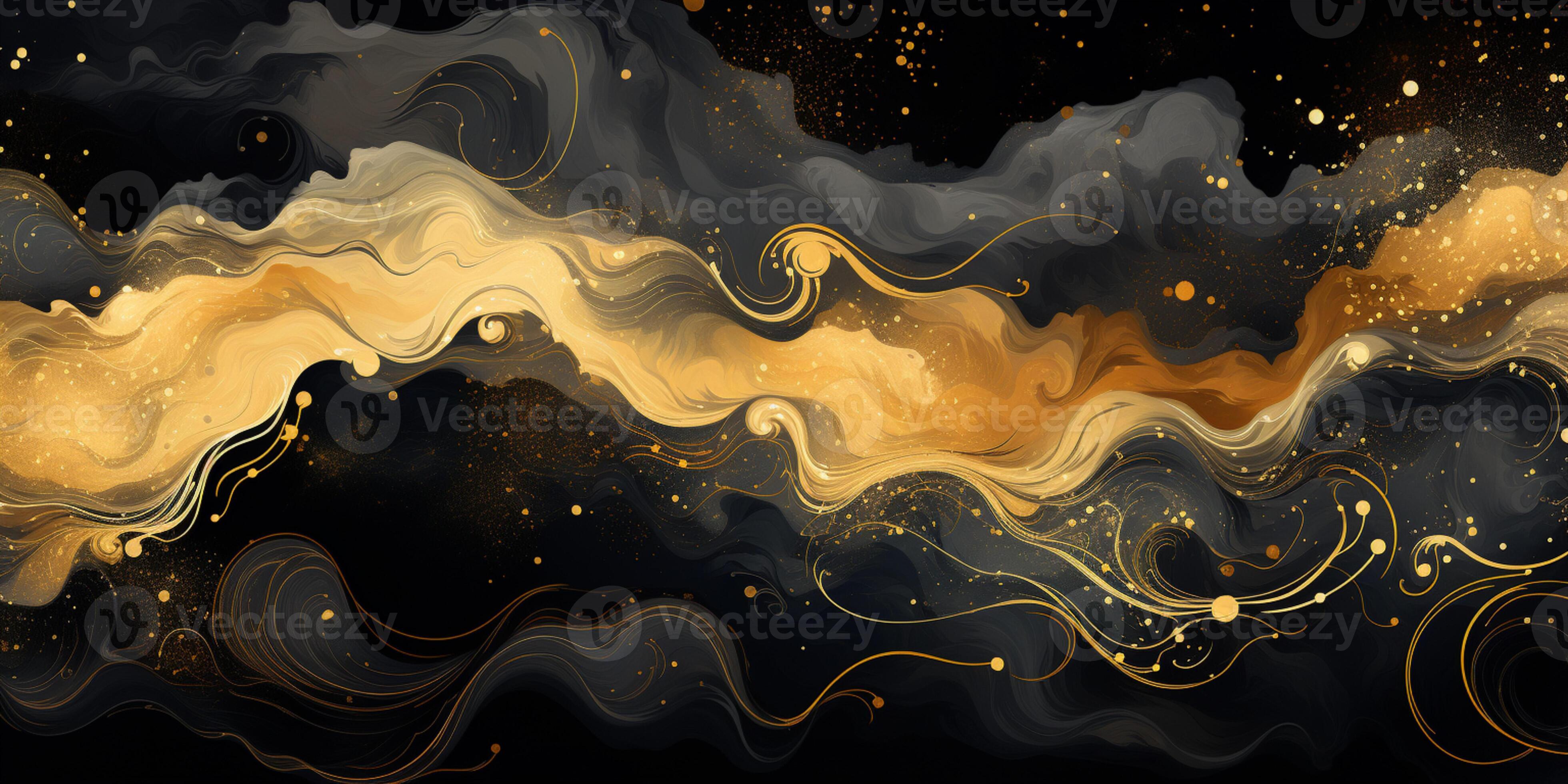 Abstract background black and gold water color style, captivating blend