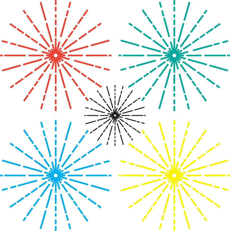 Flat design vector cartoon of fireworks explosion. firework element set for party decoration