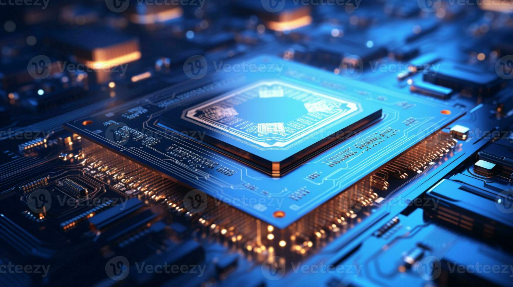 High-tech Computer chip close up shot, production of electronic, circuit board, futuristic design, extreme detail, AI Generative photo