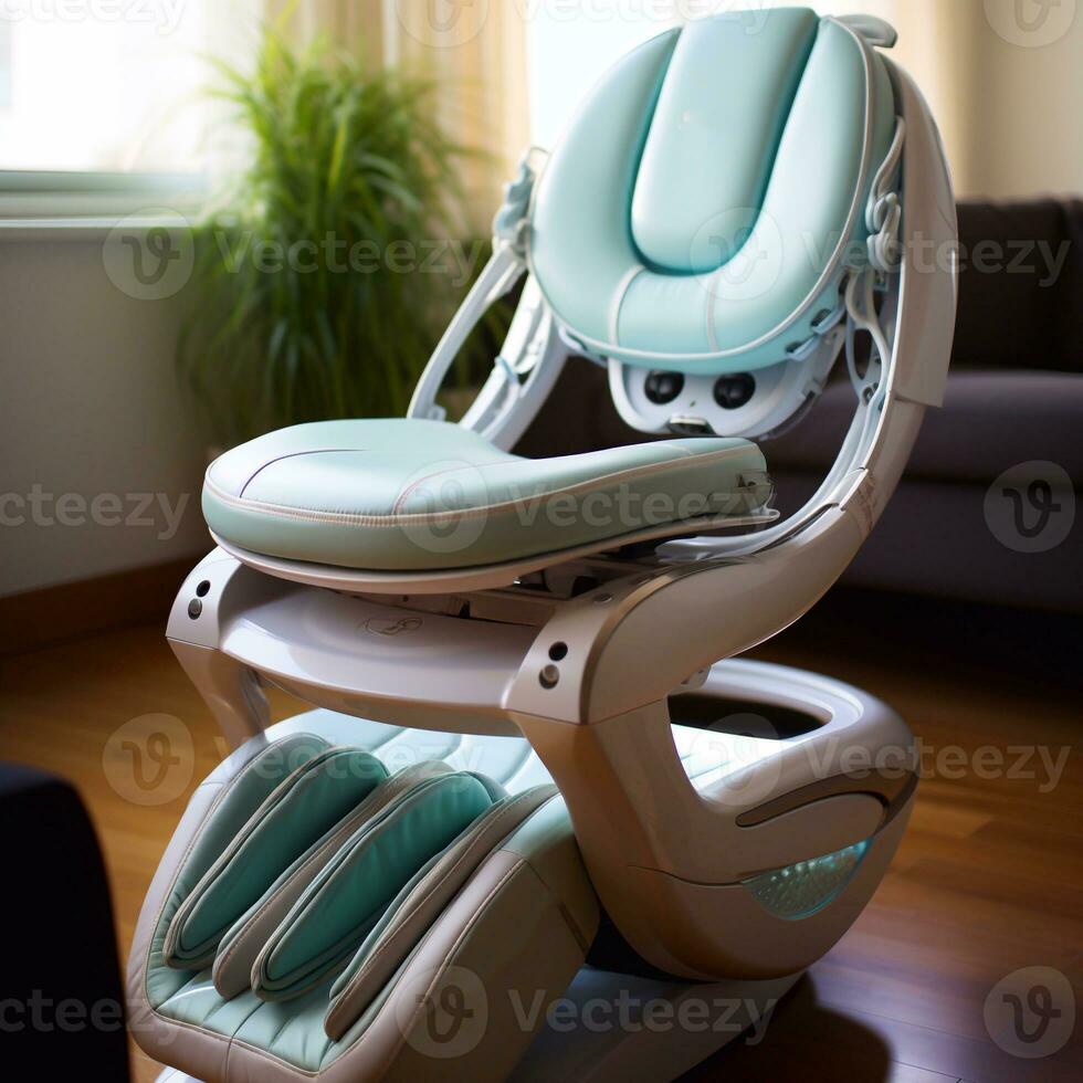 A photo of Modern dental chair in the interior of the room. Dentistry massage chair Generative AI