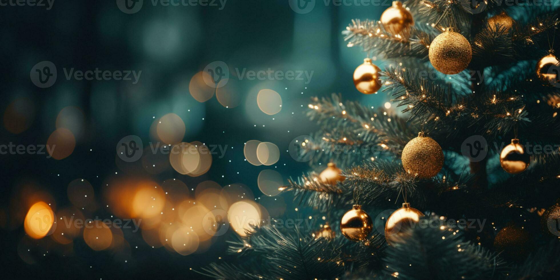 Close up of lighted Christmas tree Ornament, winter holidays decoration, copy Space, greeting card, AI Generative photo