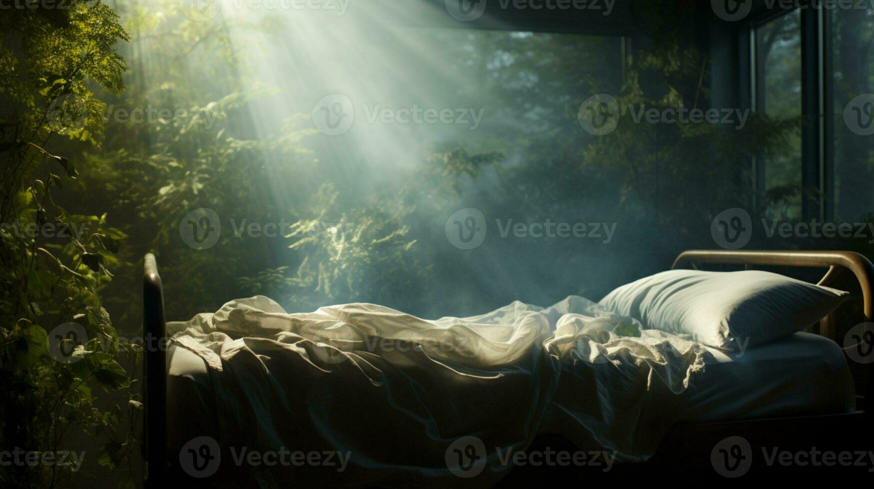 Sunlight Shining through on to a Bed, religious scenery, AI Generative photo