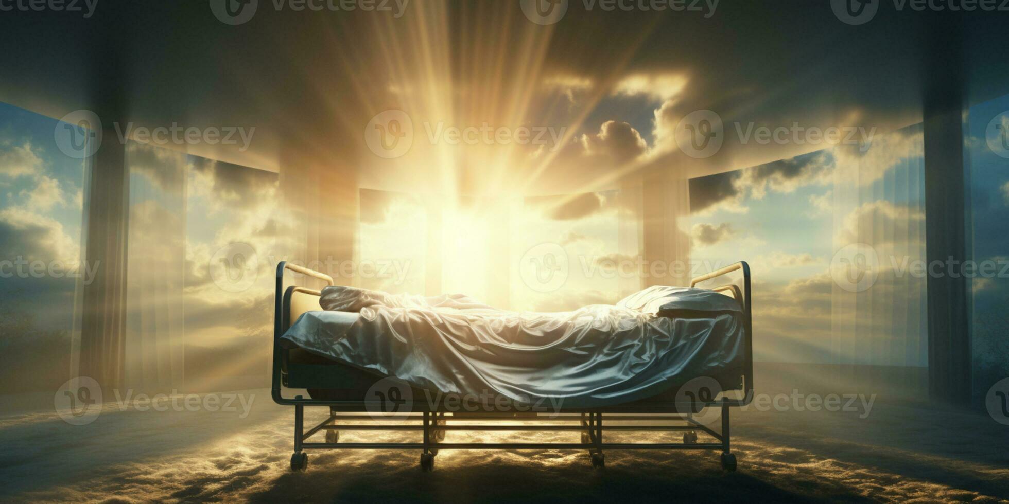 Sunlight Shining through on to a Bed, religious scenery, AI Generative photo