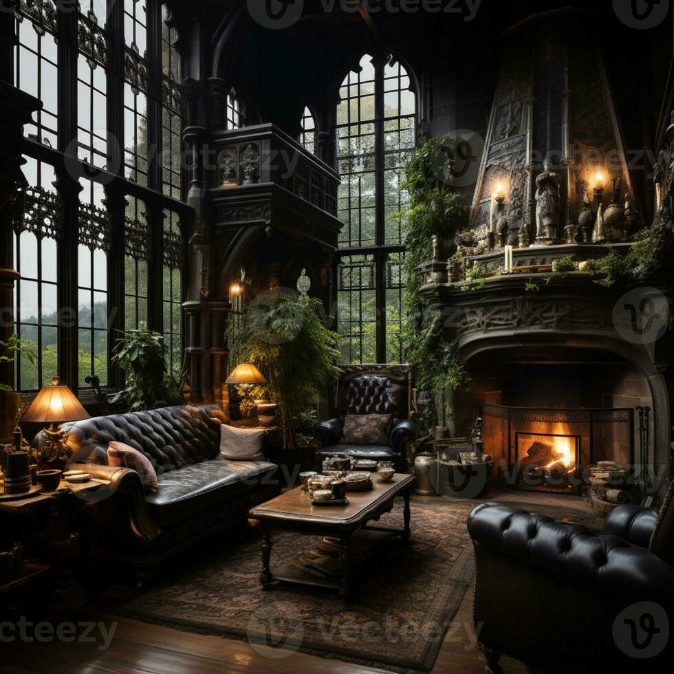 Interior Design, Beautiful Living room Gothic Style, Luxury Mansion ...