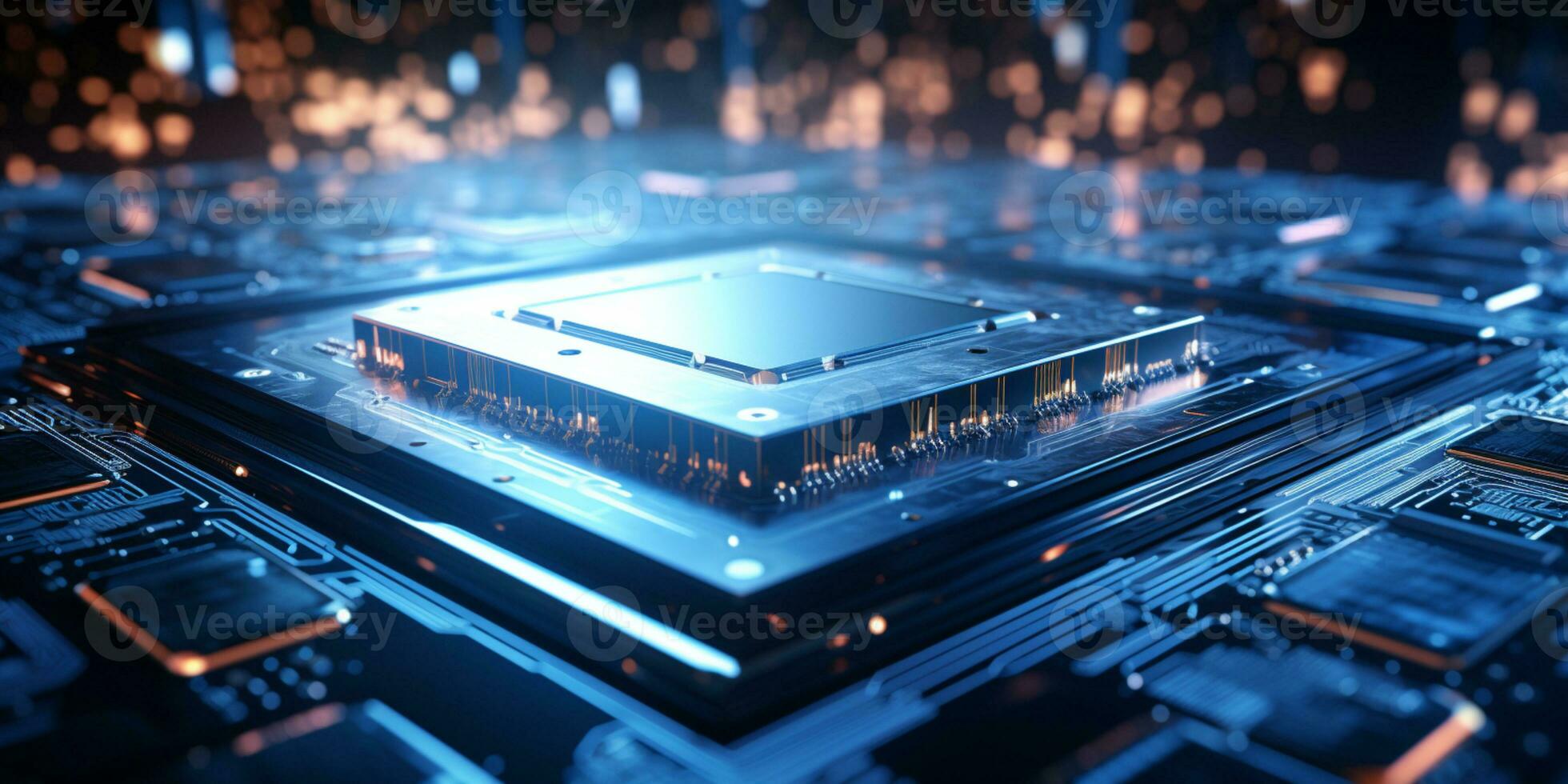 High-tech Computer chip close up shot, production of electronic, circuit board, futuristic design, extreme detail, AI Generative photo