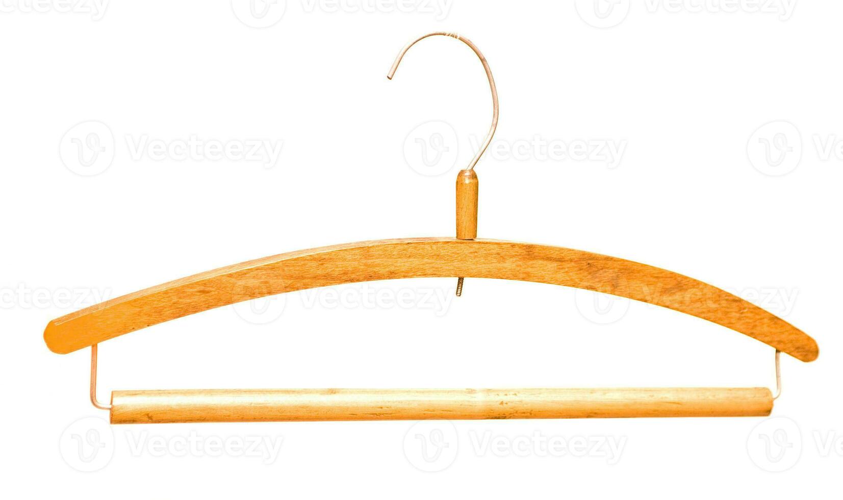 hanger for clothes made of wood on a white background photo