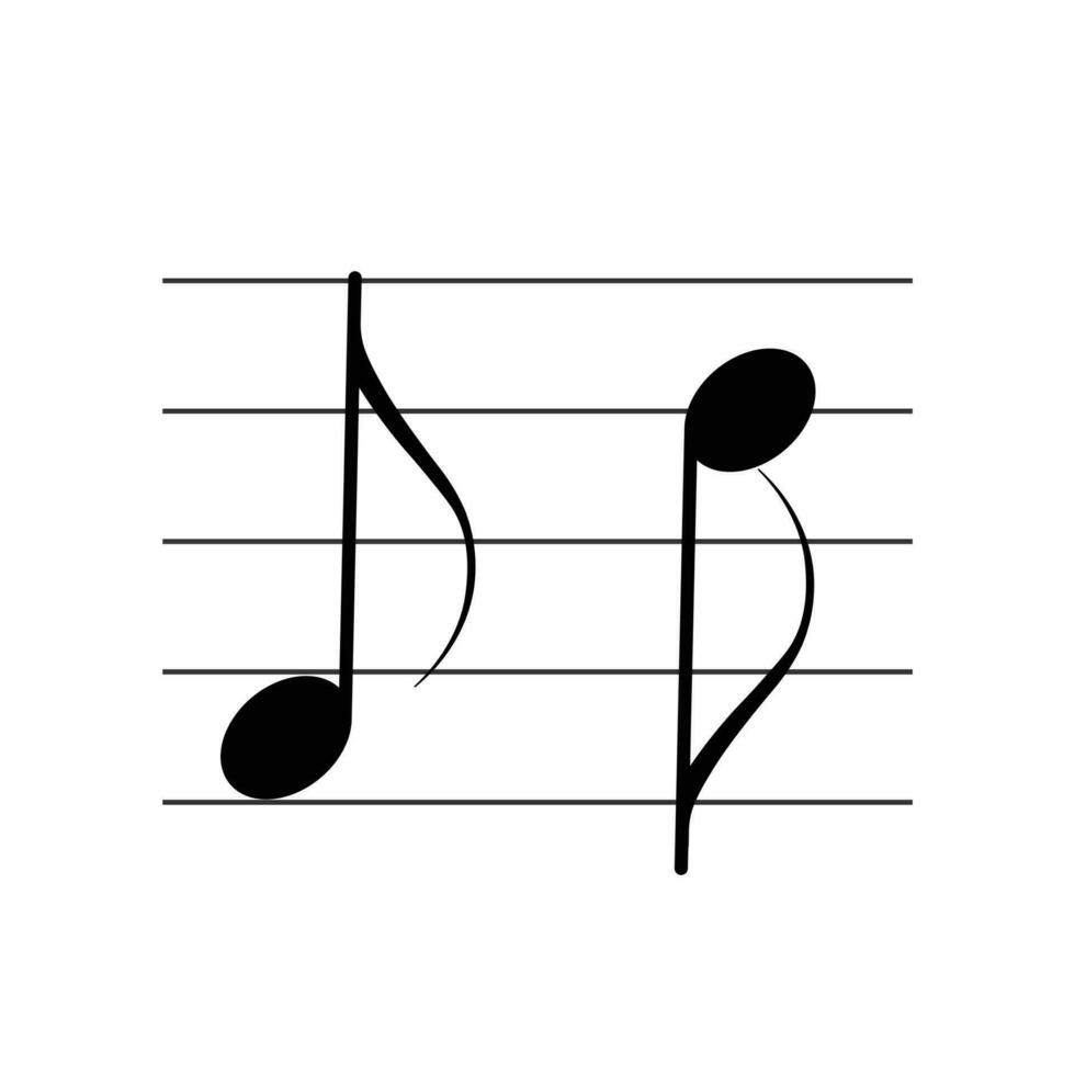 Semiquaver or sixteenth note symbol on staff flat vector isolated on white background. Musical notes symbol. Musical notation. For learning music