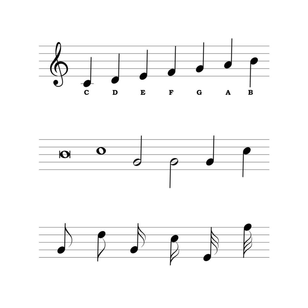 musical notas conjunto plano vector aislado en blanco antecedentes. musical notas símbolo colocar. musical notación. para aprendizaje música