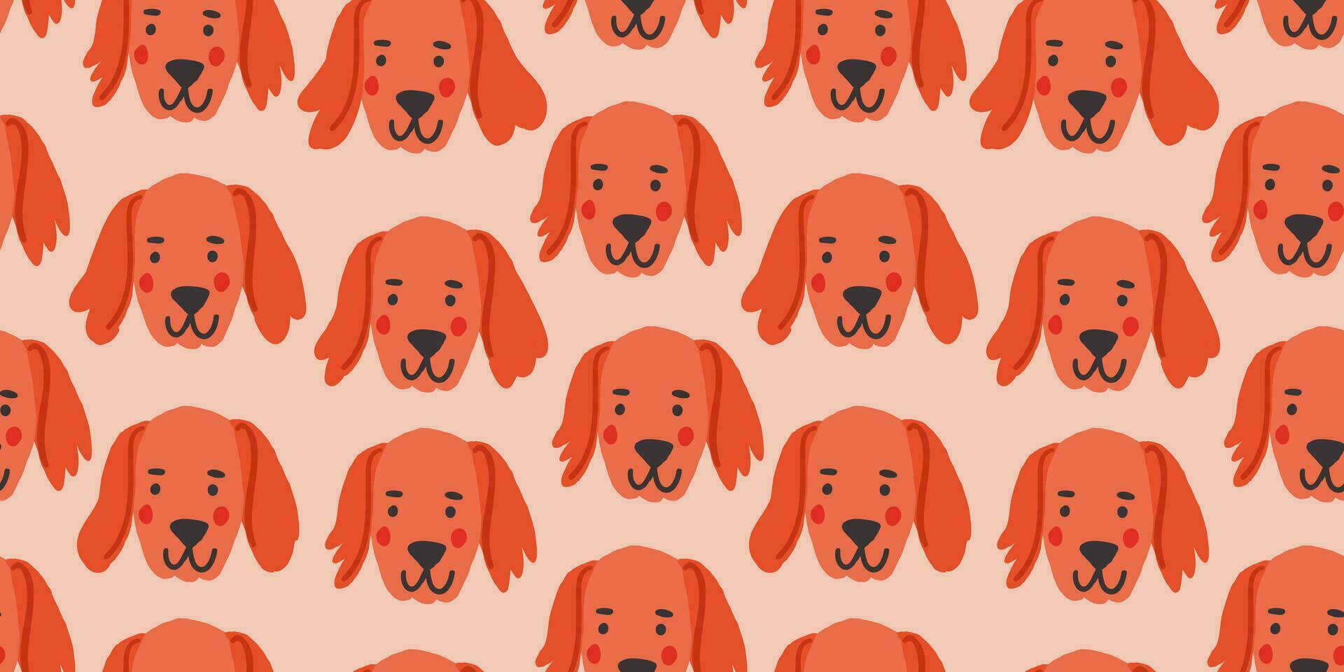 Vector seamless pattern with cute retriever dog faces. Dog pattern on pink background.