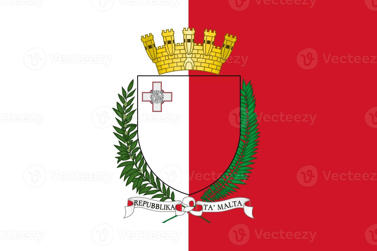 el oficial Actual bandera y Saco de brazos de república de Malta. estado bandera de Malta. ilustración. foto