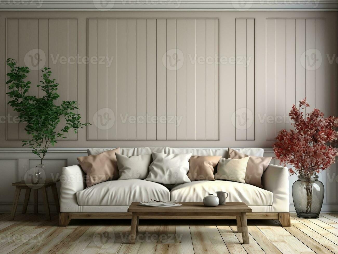 3D living room with farmhouse interior background AI Generative photo