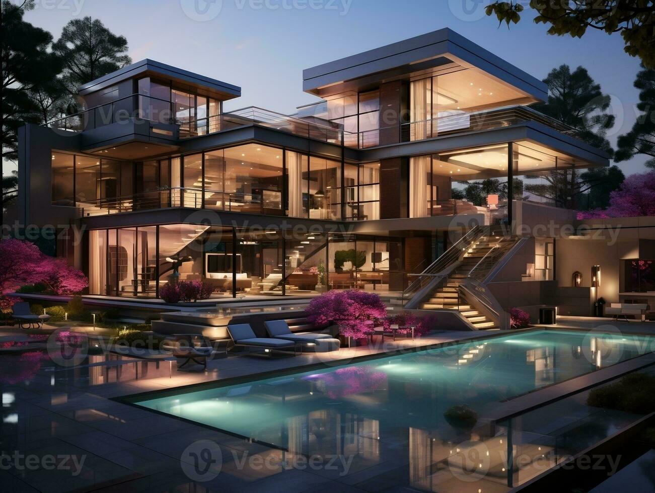 Modern luxury exterior house with pool AI Generative photo