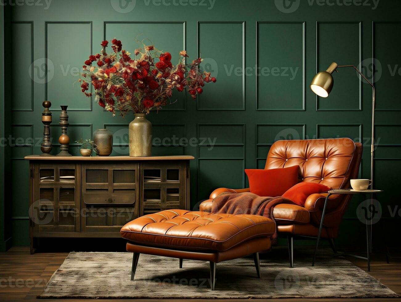 A green room with many different elements AI Generative photo