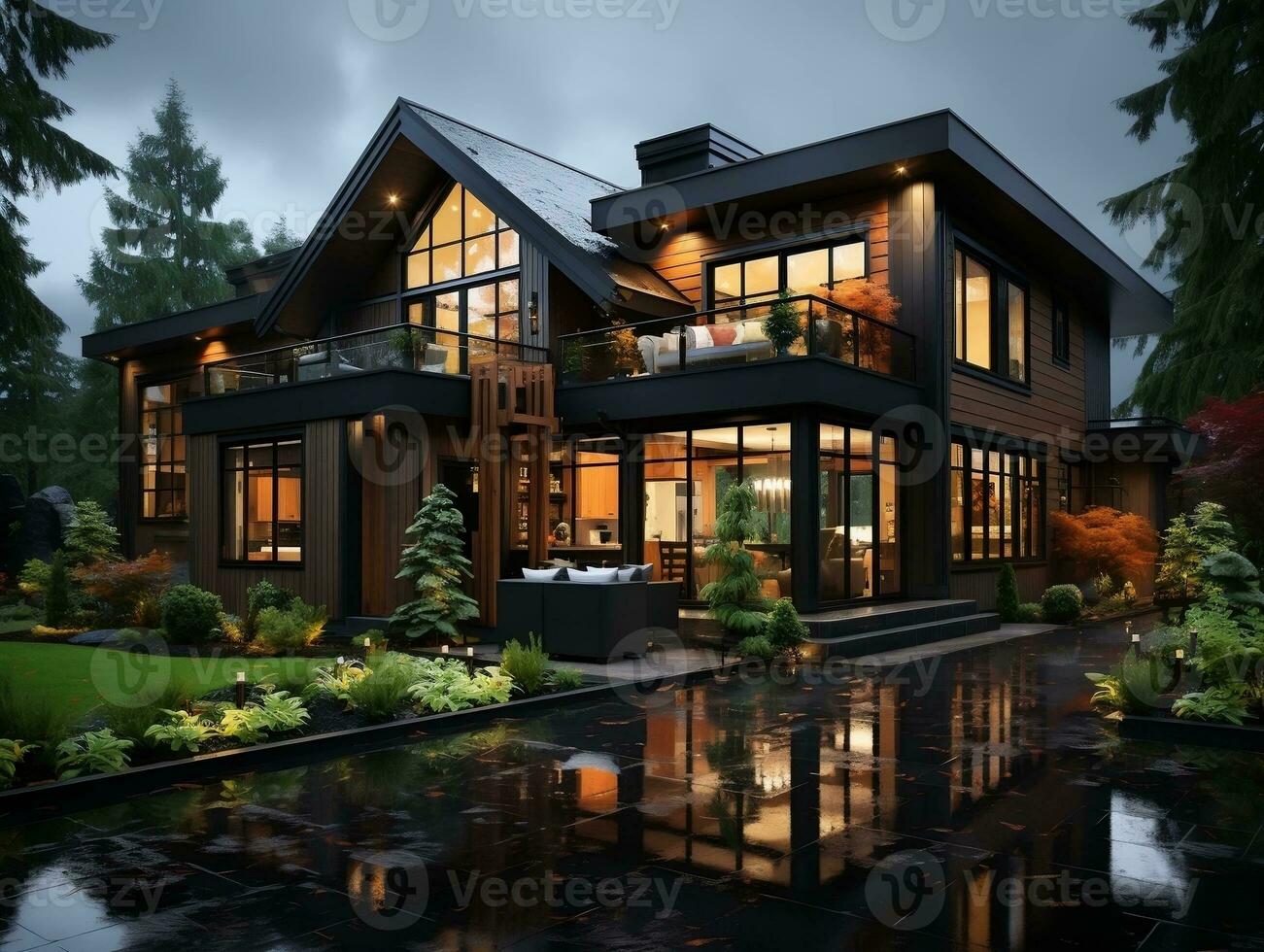 Luxury house high detailed exterior design AI Generative photo