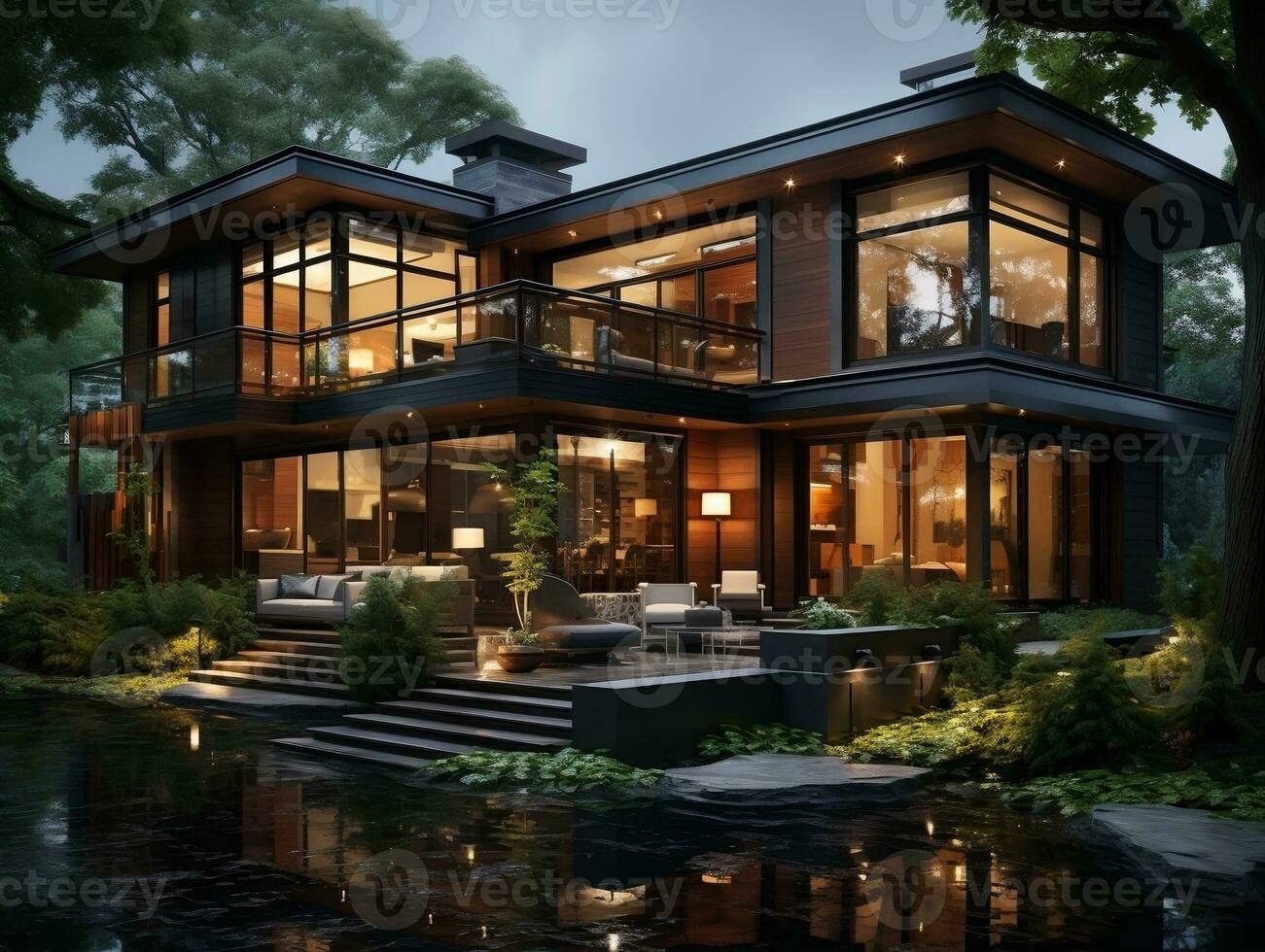 Luxury house high detailed exterior design AI Generative photo