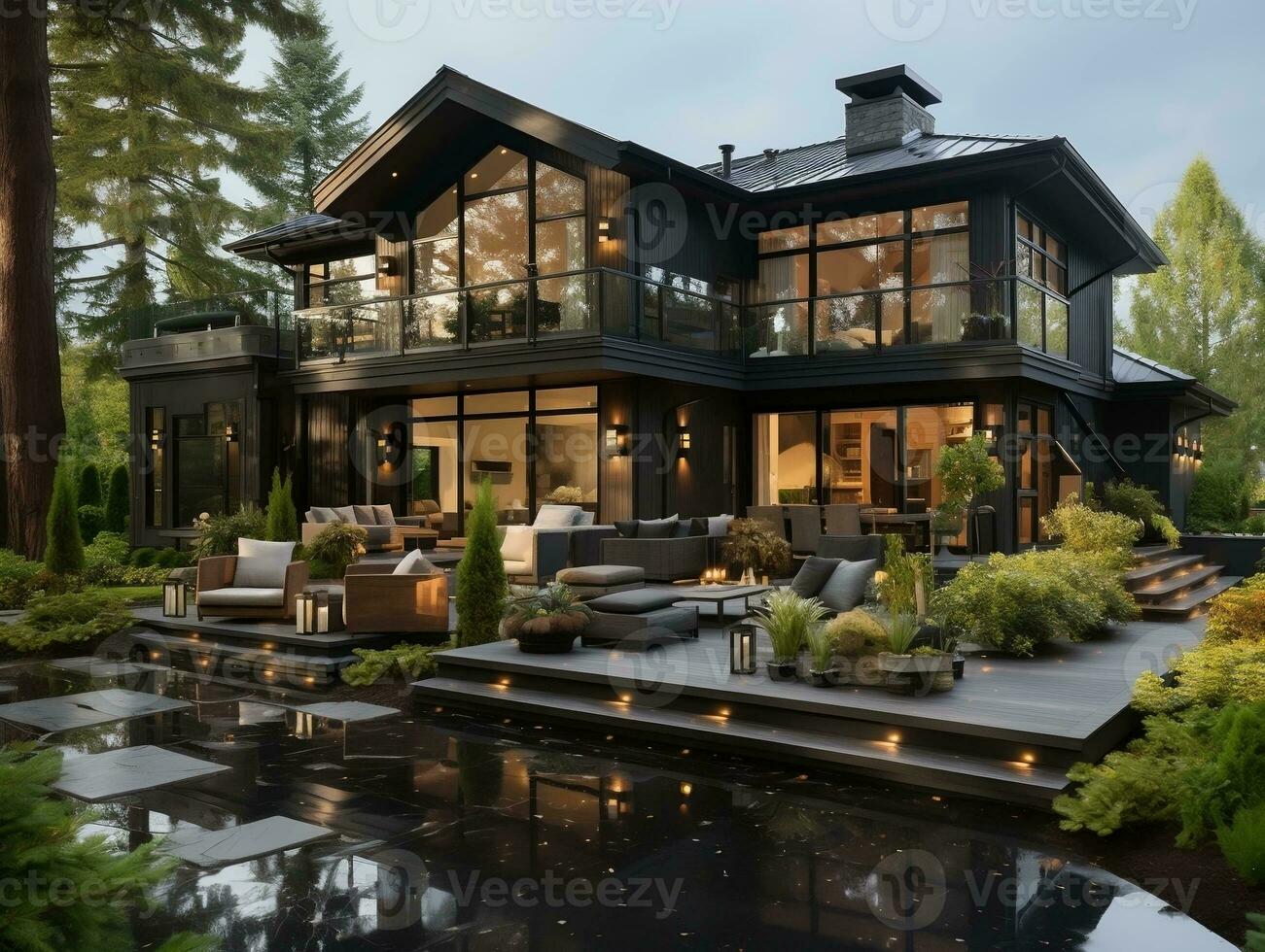 Luxury house high detailed exterior design AI Generative photo