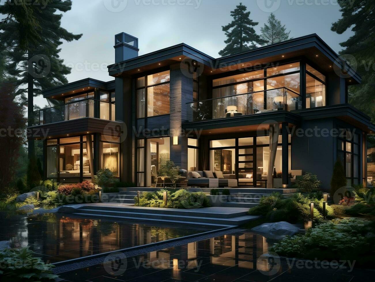 Luxury house high detailed exterior design AI Generative photo