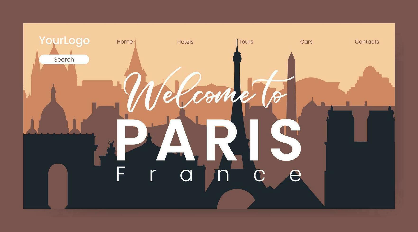 Silhouette of Paris France, landing page, vector illustration