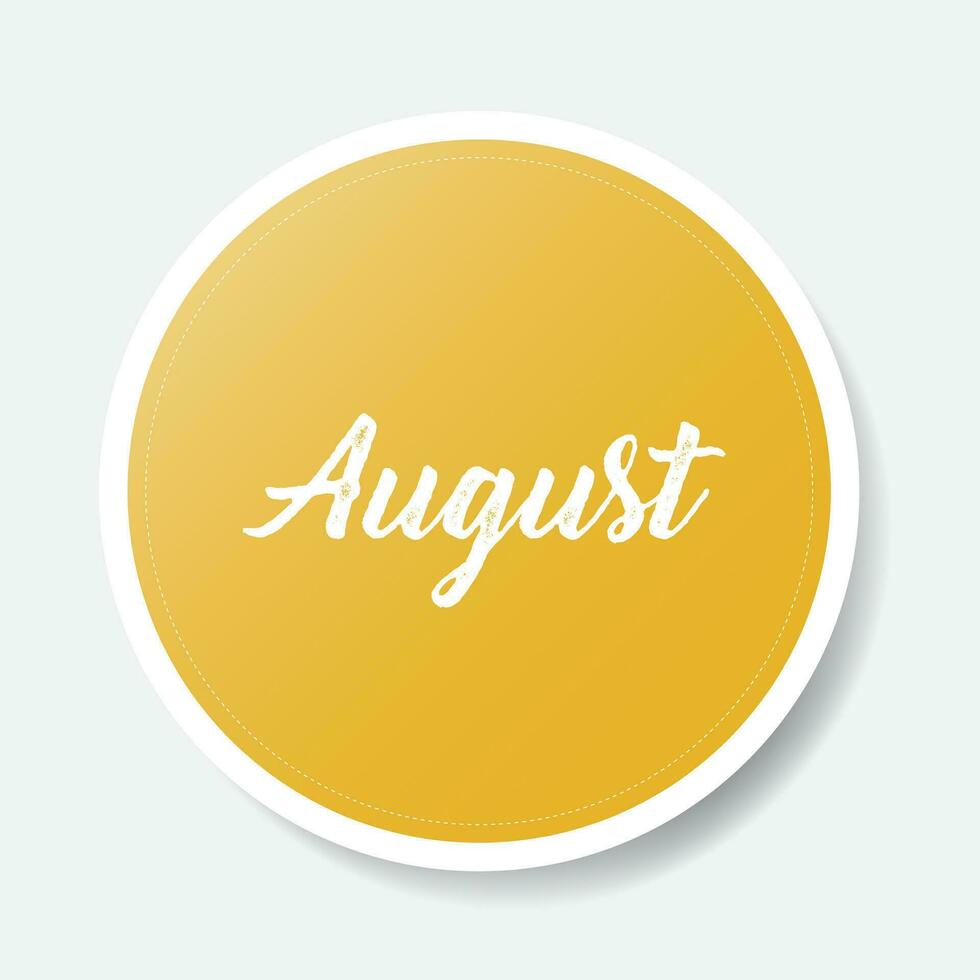 August yellow round sticker on white background, vector illustration