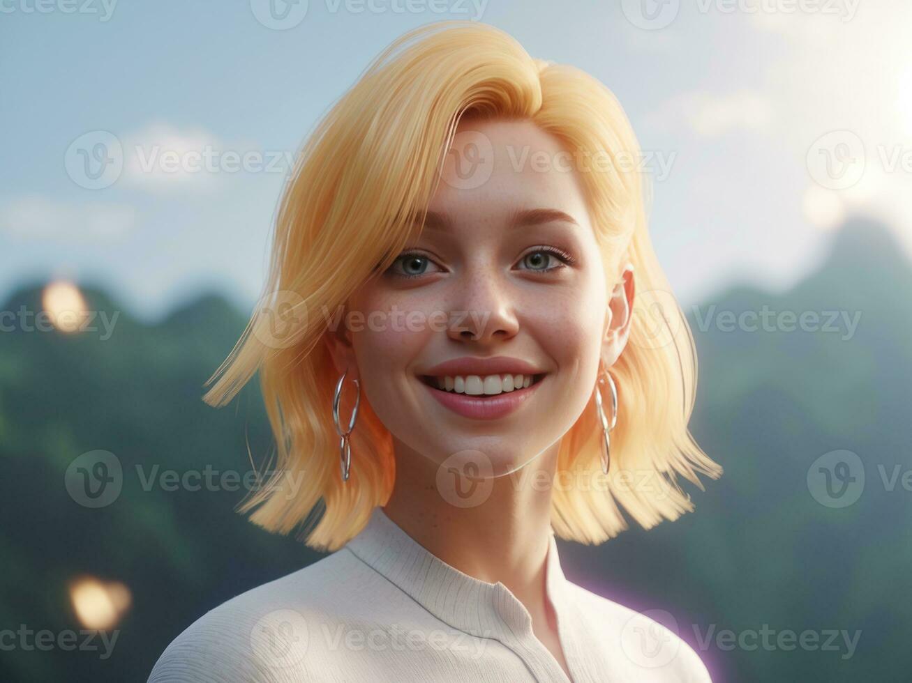 portrait of beautiful smiling young girl generative ai photo