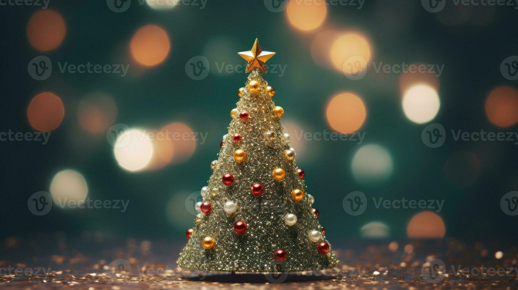 christmas tree xmas holiday decoration with glitter bokeh background, generative ai photo