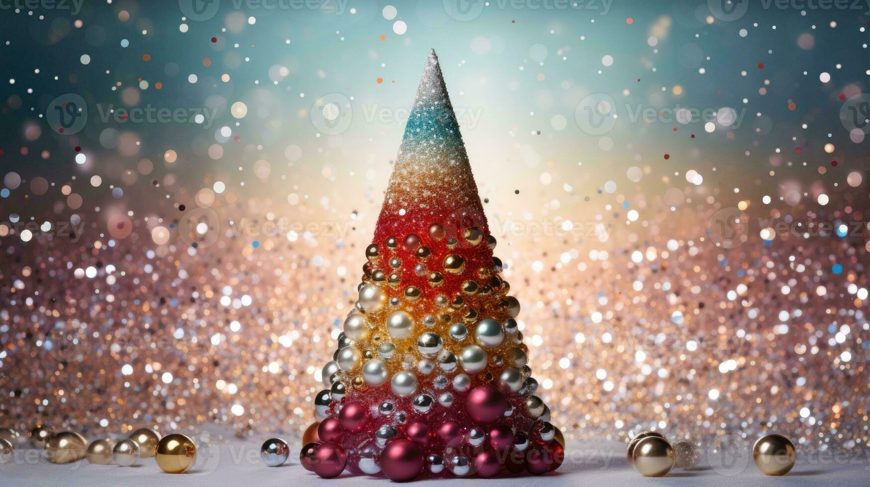 christmas tree xmas holiday decoration with glitter bokeh background, generative ai photo