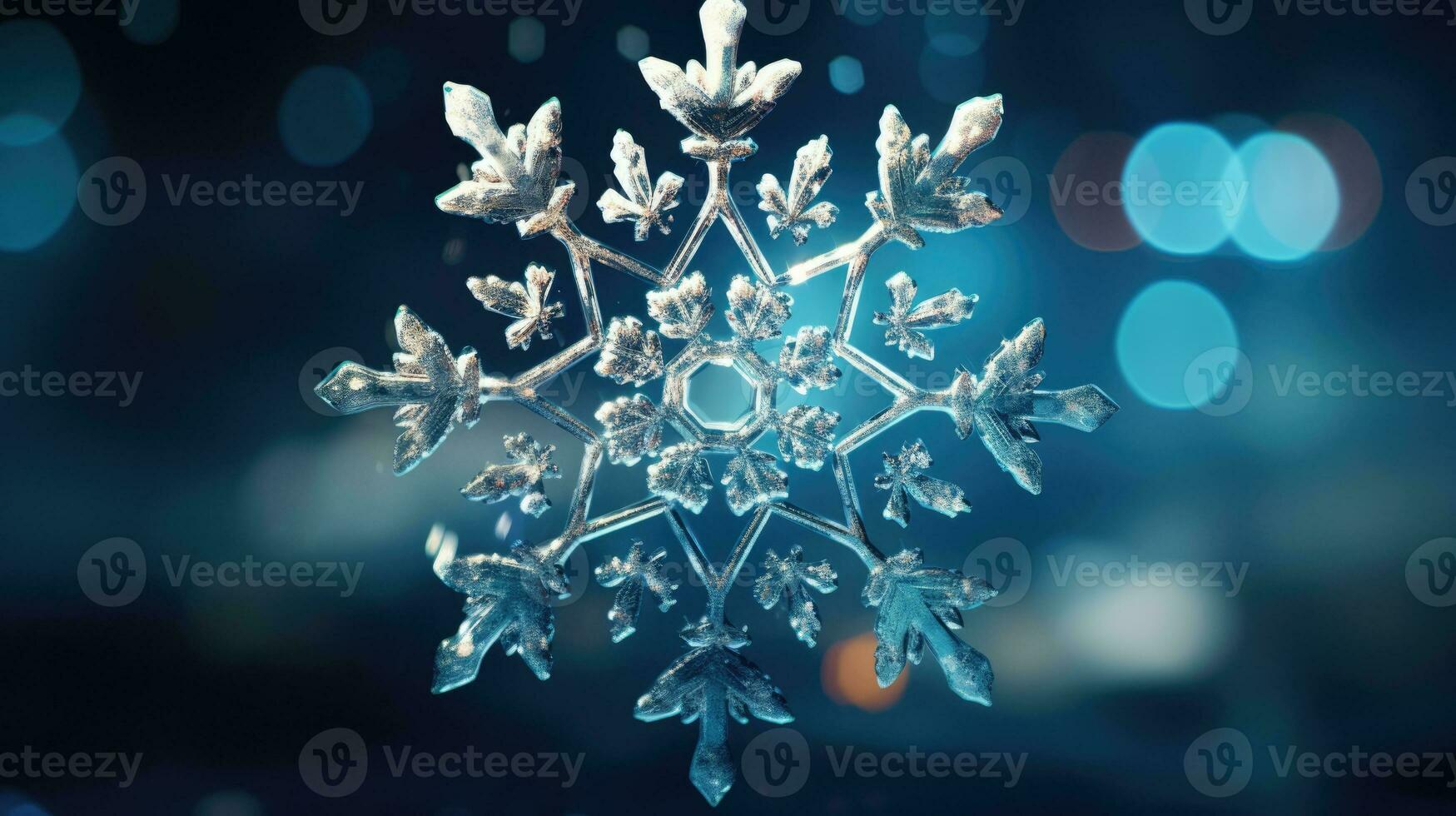 Extreme close up of snowflake, generated ai photo
