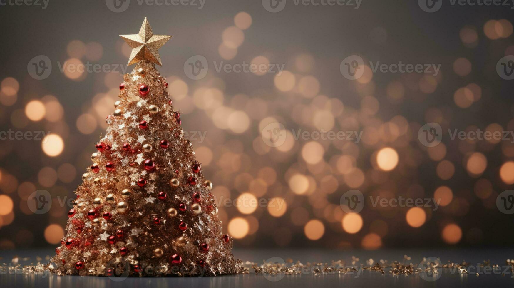 christmas tree xmas holiday decoration with glitter bokeh background, generative ai photo